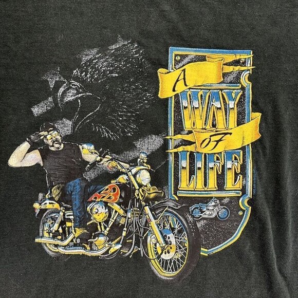 Vintage Way of Life Biker T-Shirt Motorcycle 90’s Single Stitch L Black - Picture 3 of 7
